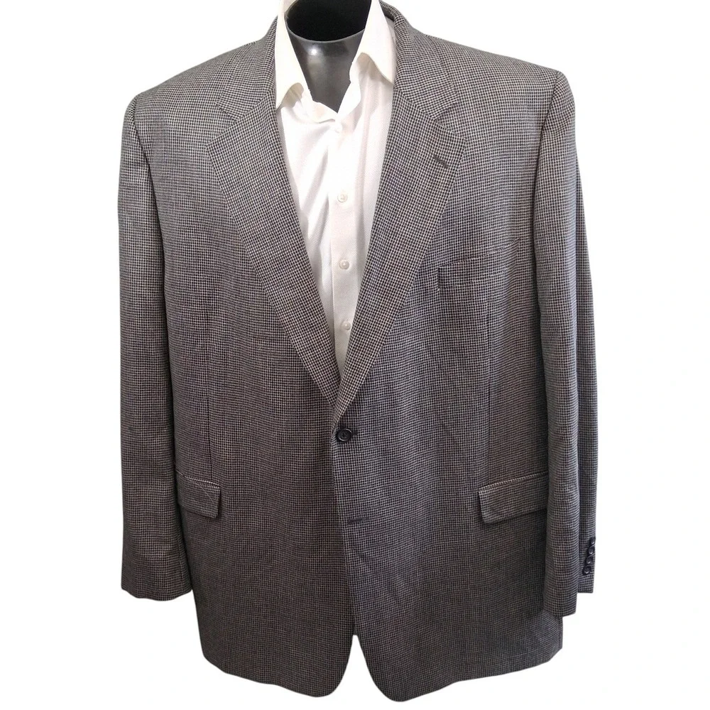 Jack Victor Mens Blazer 54 XL Gray Micro Check Silk Wool Kingwood SPJ